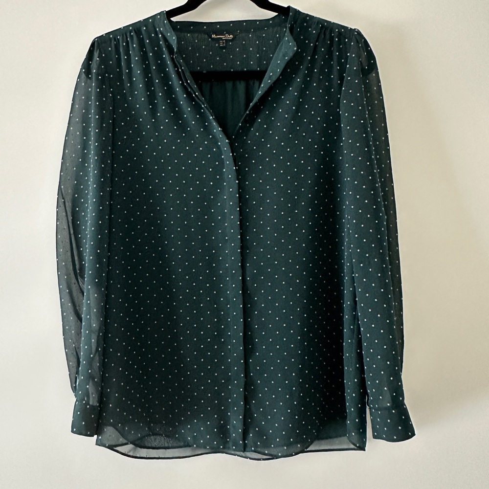 Massimo Dutti Elegant Green Polka Dot Blouse